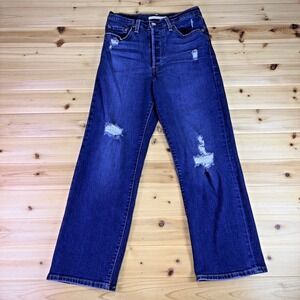 Levis Jeans Womens 27 Distressed Ribcage Straight Ankle Button Fly Dark Wash